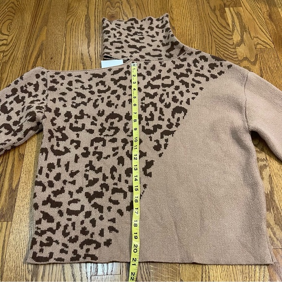 NWT High Neck Leopard Sweater with Side Cut Shoulder - Picture 11 of 14